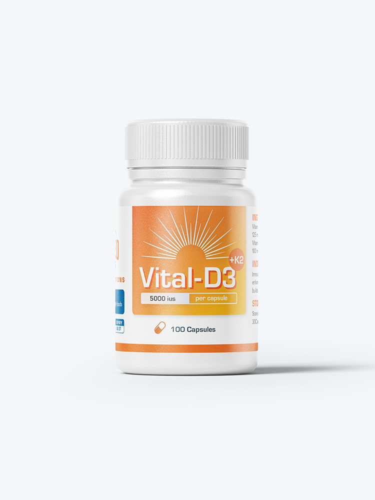 Vital D3-5000 ius + Vitamin K2 100mcg, 100 Capsules